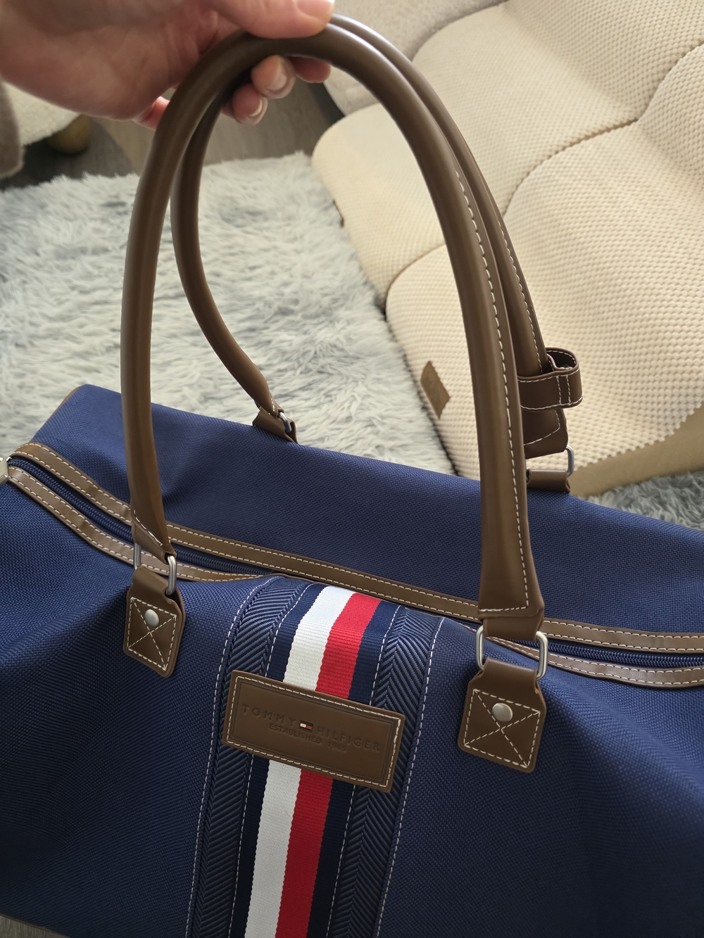 Tommy Hilfiger Navy and Brown Weekender Bag